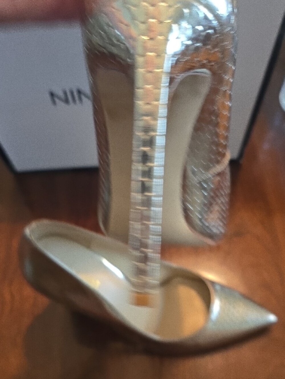 Nine West Metallic Gold Textured Pointed-Toe Pumps - Picture 5 of 12